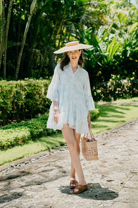 Light Blue Tiered Jacquard Mini Dress