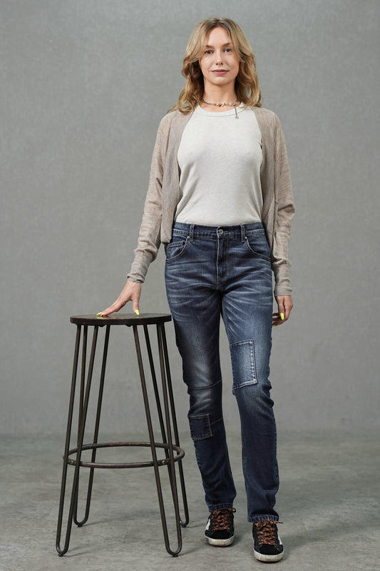 Jean bleu coupe slim fuselée stretch moyen