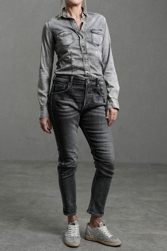 Schwarze High-Stretch-Jeans im Slim Tapered Fit